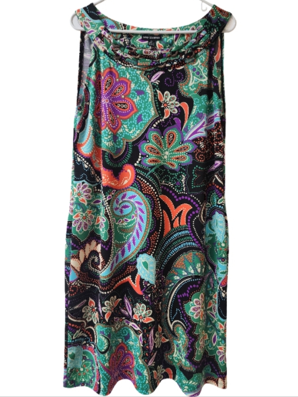 NINA LEONARD Miracle Matte Jersey Sleeveless Bold Multicolor Paisley Dress Sz XL